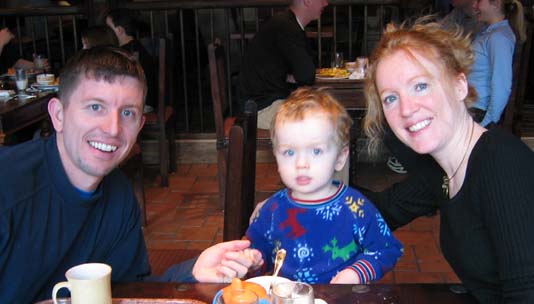 Eating breakfast in Garmisch, Germany, Dec. 2005